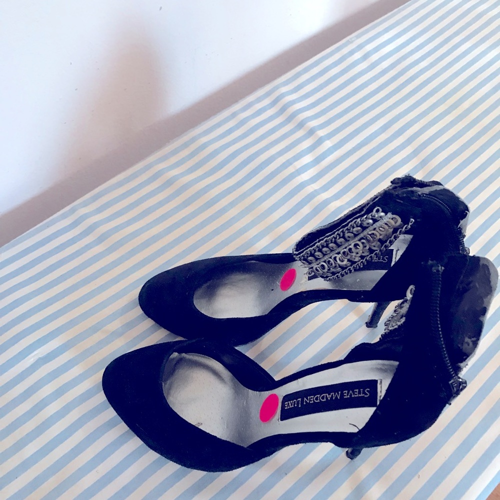 Statement Black Suede Pumps with Silver